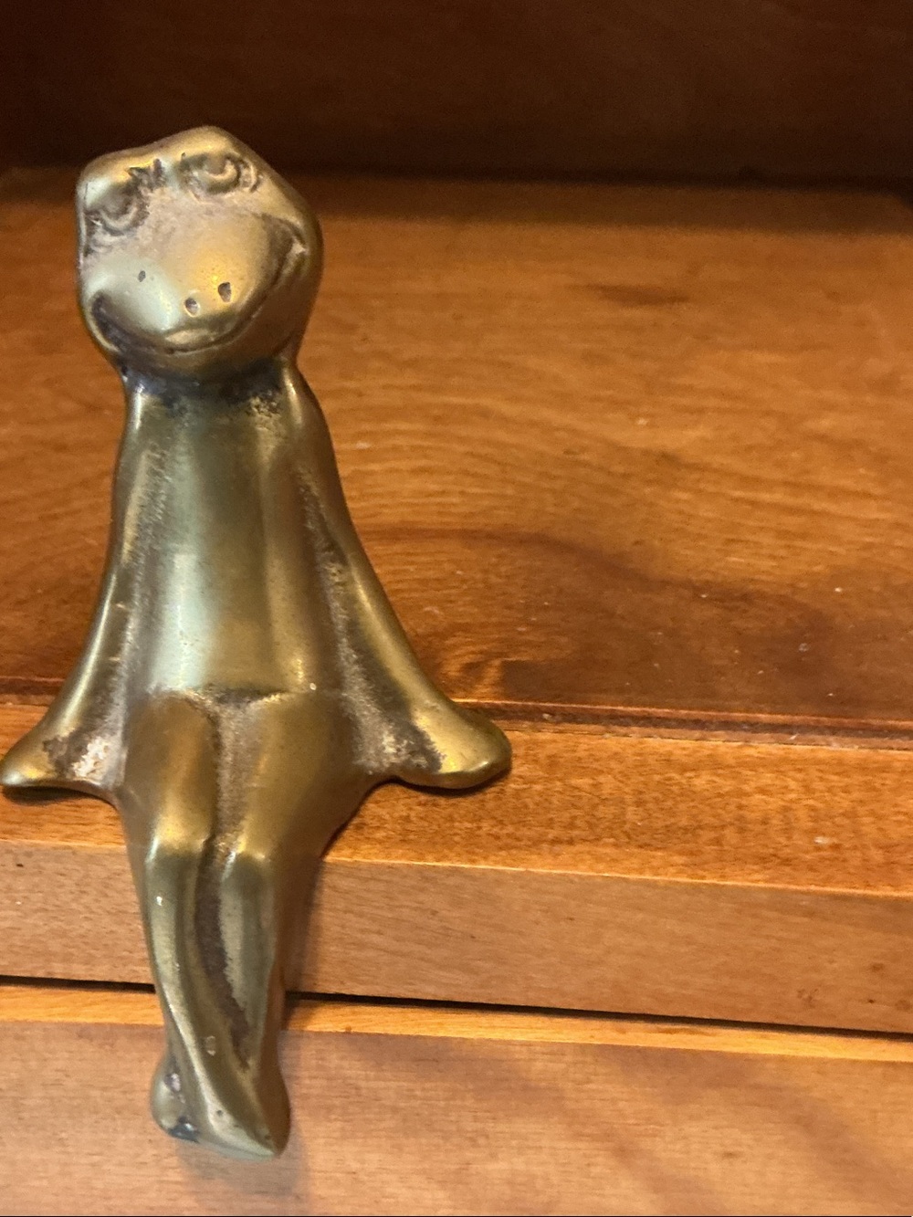 Vintage Solid Brass Smiling Frog Shelf Sitter